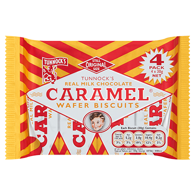 Tunnock's Real Milk Chocolate Caramel Wafer Biscuits 4 Pack 120g